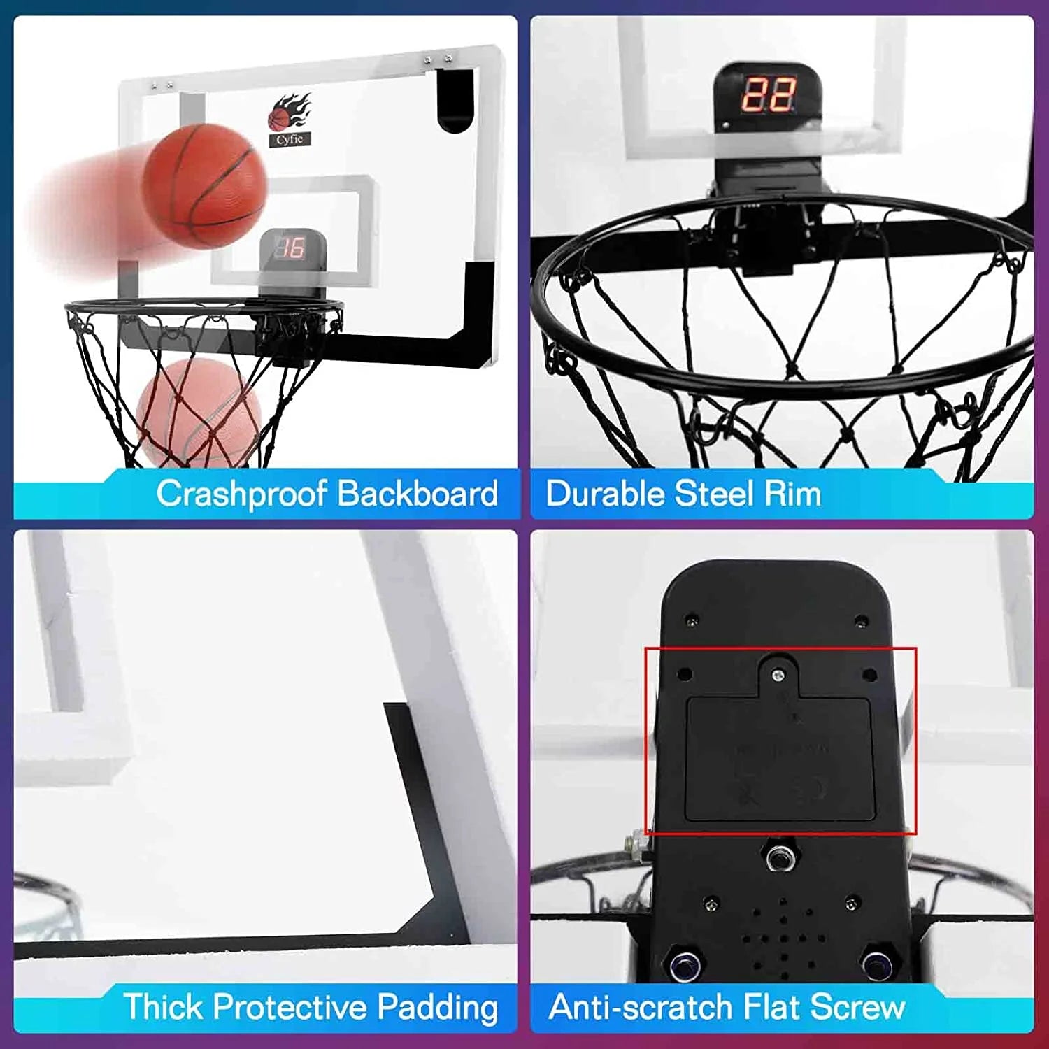 All-Weather Indoor Basketball Hoop, 17"X12" Polycarbonate Hanging Mini Hoop Set