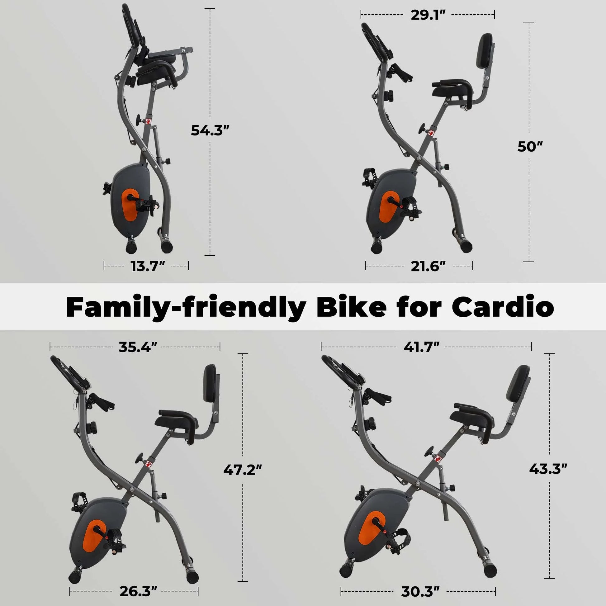 Folding Exercise Bike Stationary Magnetic Recumbent 3-In-1 Adjustable Arm Resistance Bands for Home Use