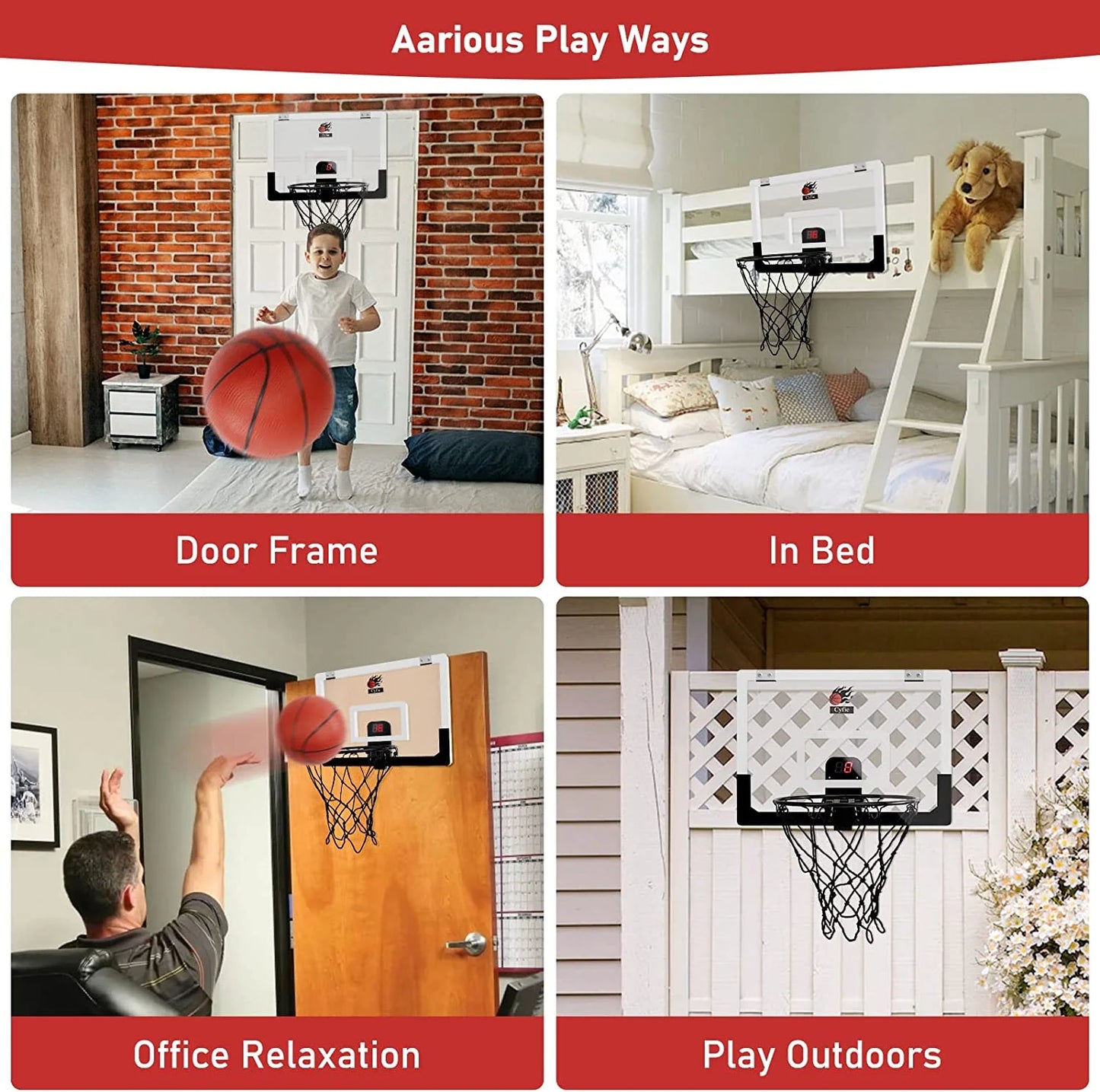 All-Weather Indoor Basketball Hoop, 17"X12" Polycarbonate Hanging Mini Hoop Set