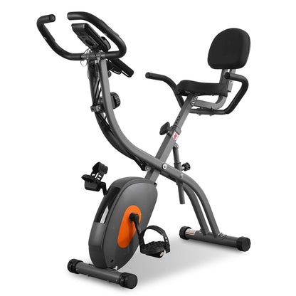 Folding Exercise Bike Stationary Magnetic Recumbent 3-In-1 Adjustable Arm Resistance Bands for Home Use
