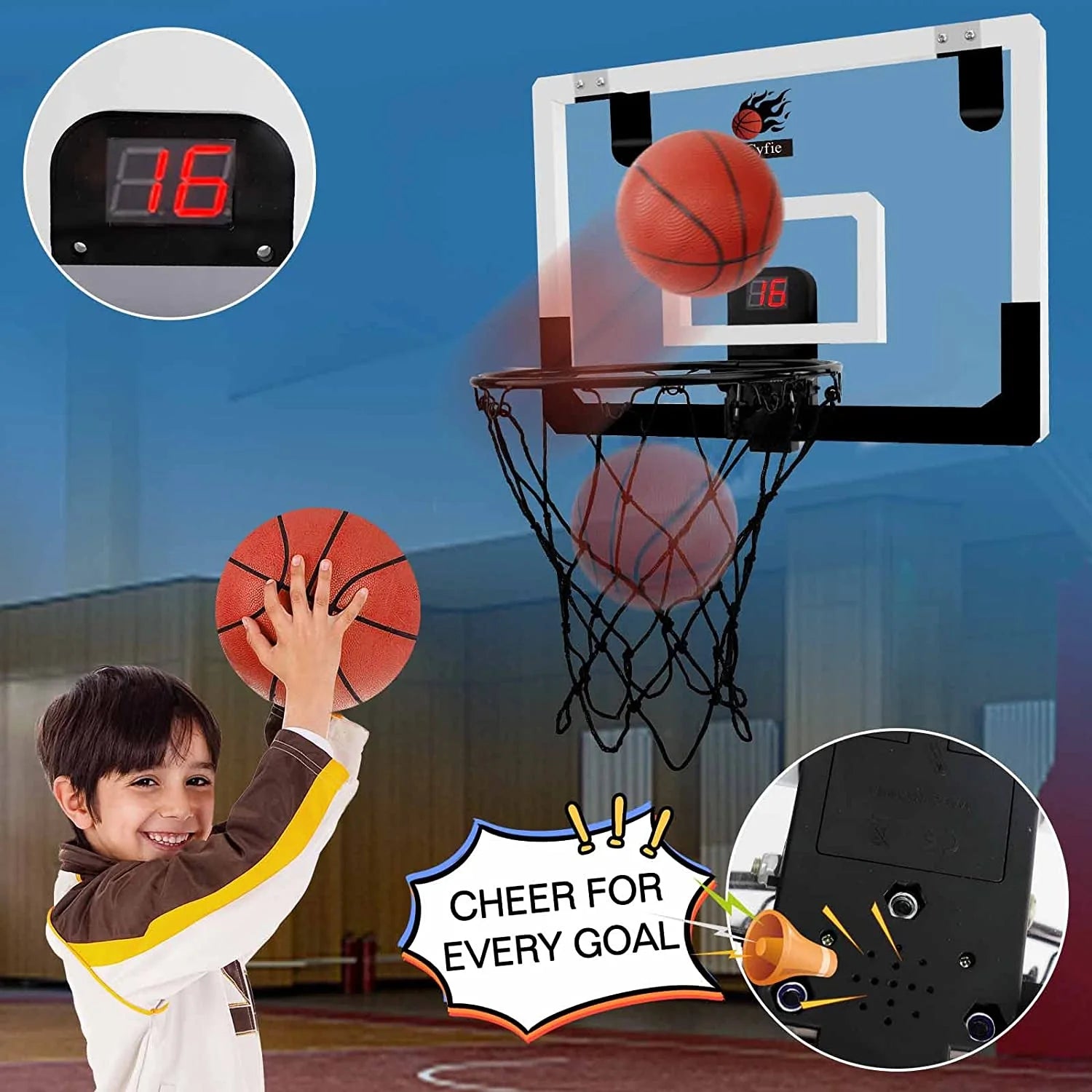 All-Weather Indoor Basketball Hoop, 17"X12" Polycarbonate Hanging Mini Hoop Set